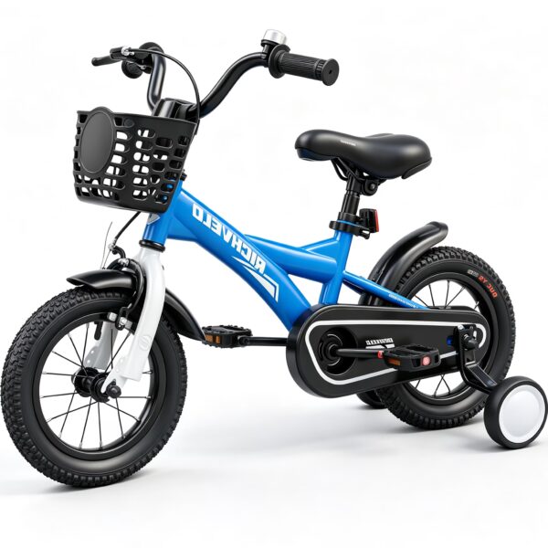 POVANLI 12'' Kid Bicycle with Training Wheels,Kid Bike with Front V-Brake &Coaster Brake/Basket For 3-4 Years Old