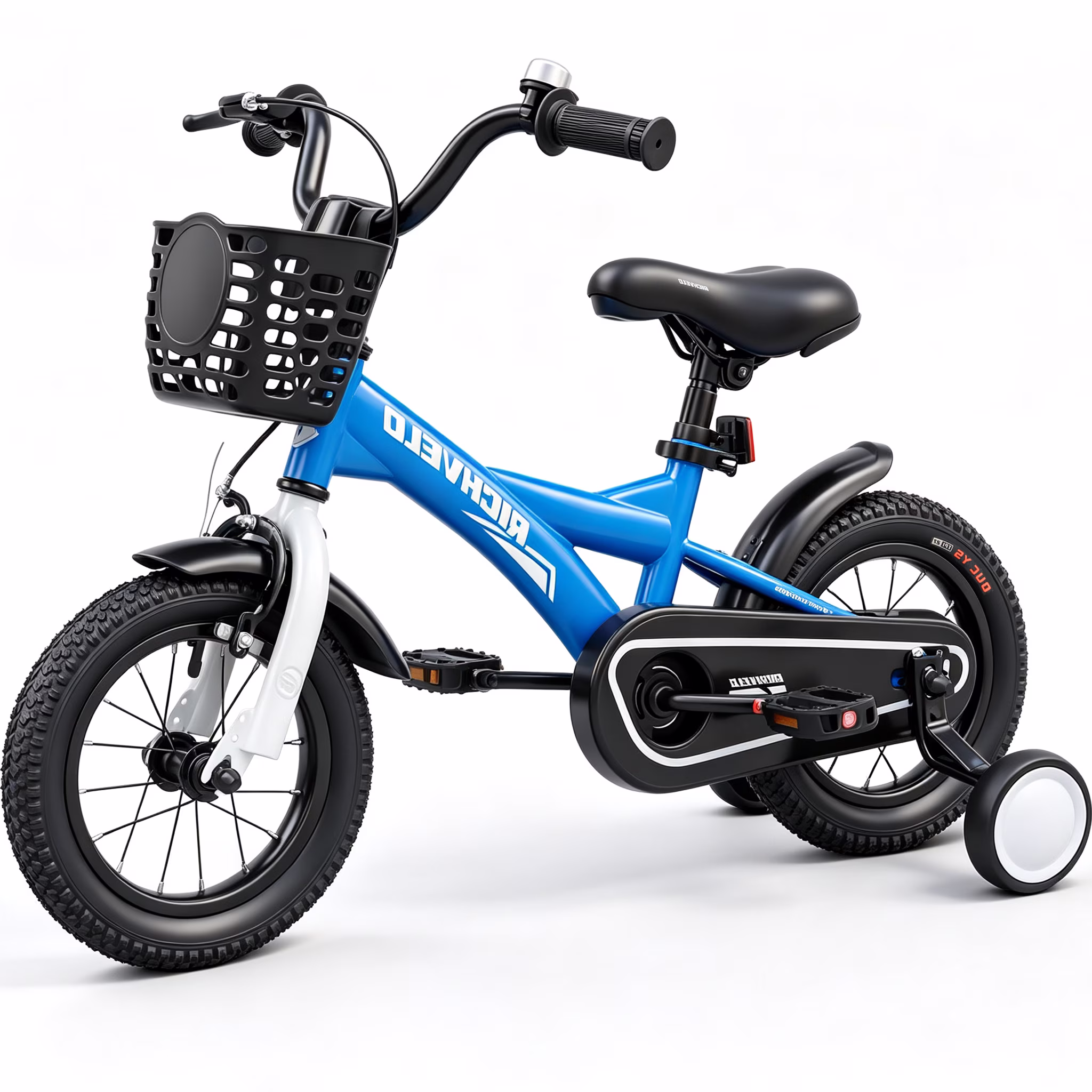 POVANLI 12'' Kid Bicycle with Training Wheels,Kid Bike with Front V-Brake &Coaster Brake/Basket For 3-4 Years Old