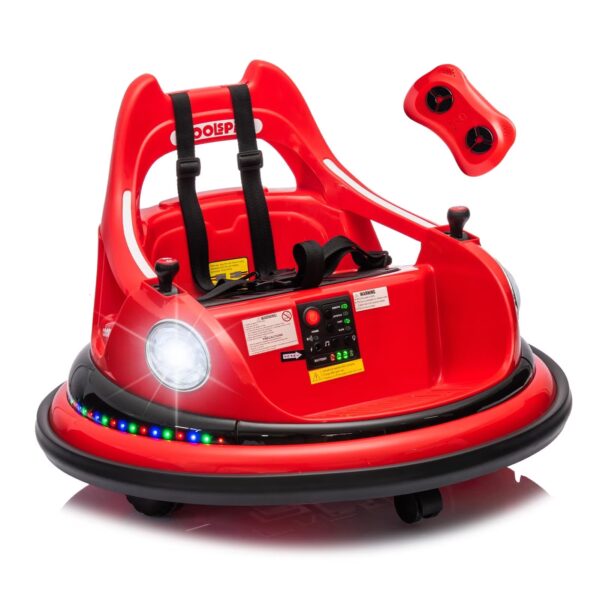 POVANLI 12V 2-Speeds Electric Ride On Bumper Car, ASTM Certified, W/Remote Control, Bluetooth Music, LED Light, 360°Spin, Five-point Safety Belt, Kid Toys Gifts for 1.5-5 Year Old Kid Boys Girls, Red