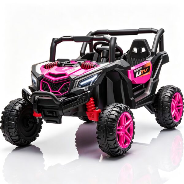 POVANLI 12V Ride on Toys Truck with 2.4G Remote Control,2 Seater Kids Electric Car with 4 wheels, USB, MP3, Bluetooth, LED Lights for Girls Boys Kids 3-5, Pink