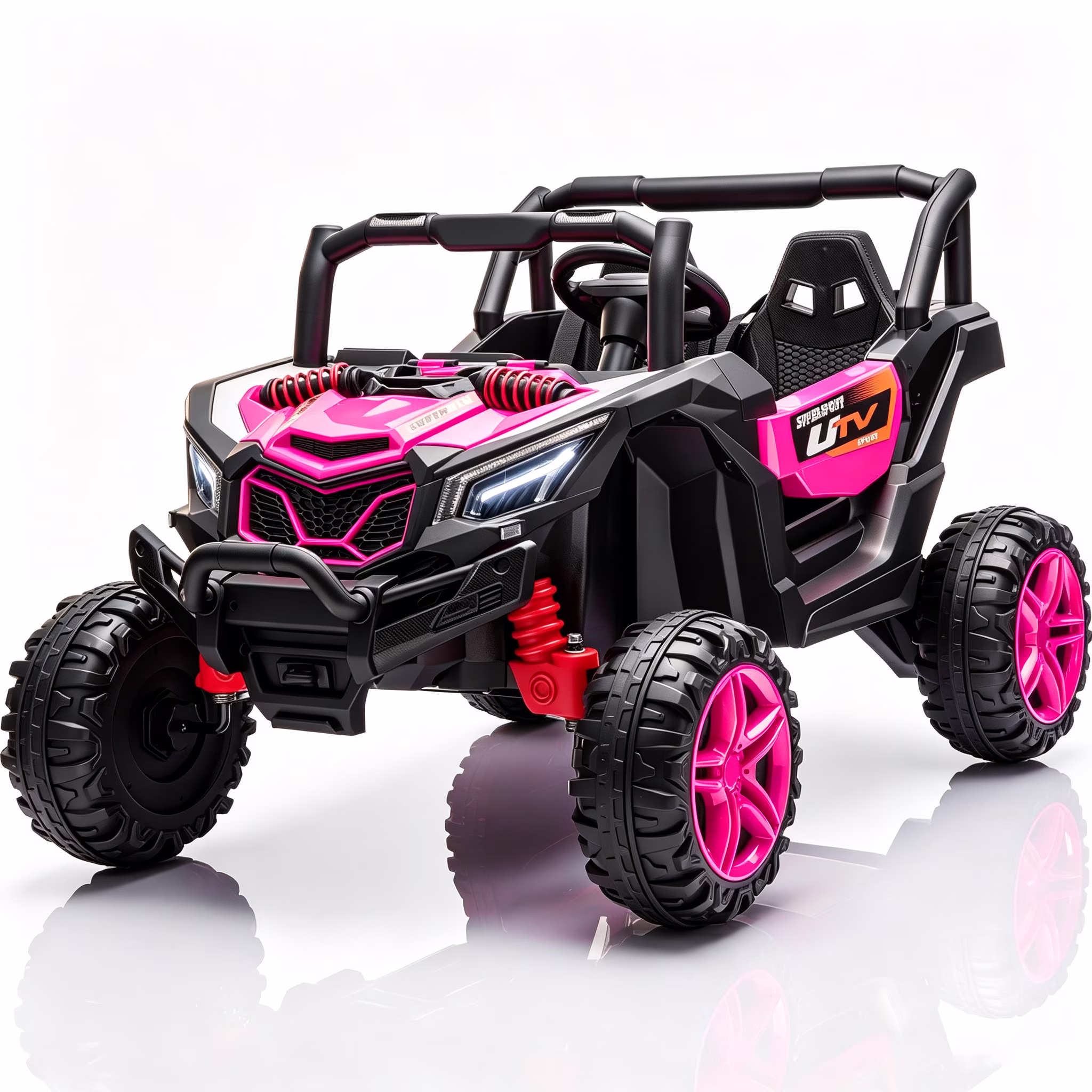 POVANLI 12V Ride on Toys Truck with 2.4G Remote Control,2 Seater Kids Electric Car with 4 wheels, USB, MP3, Bluetooth, LED Lights for Girls Boys Kids 3-5, Pink