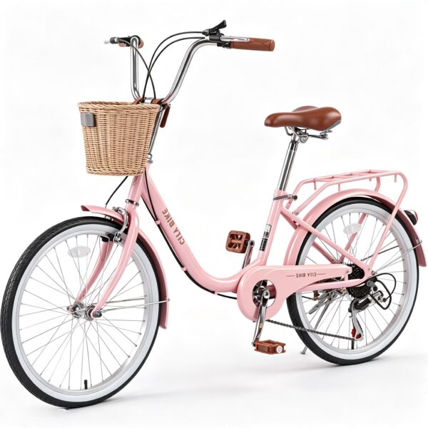 POVANLI 22 Inch City Bike, 7 Speed, Steel Frame for Women