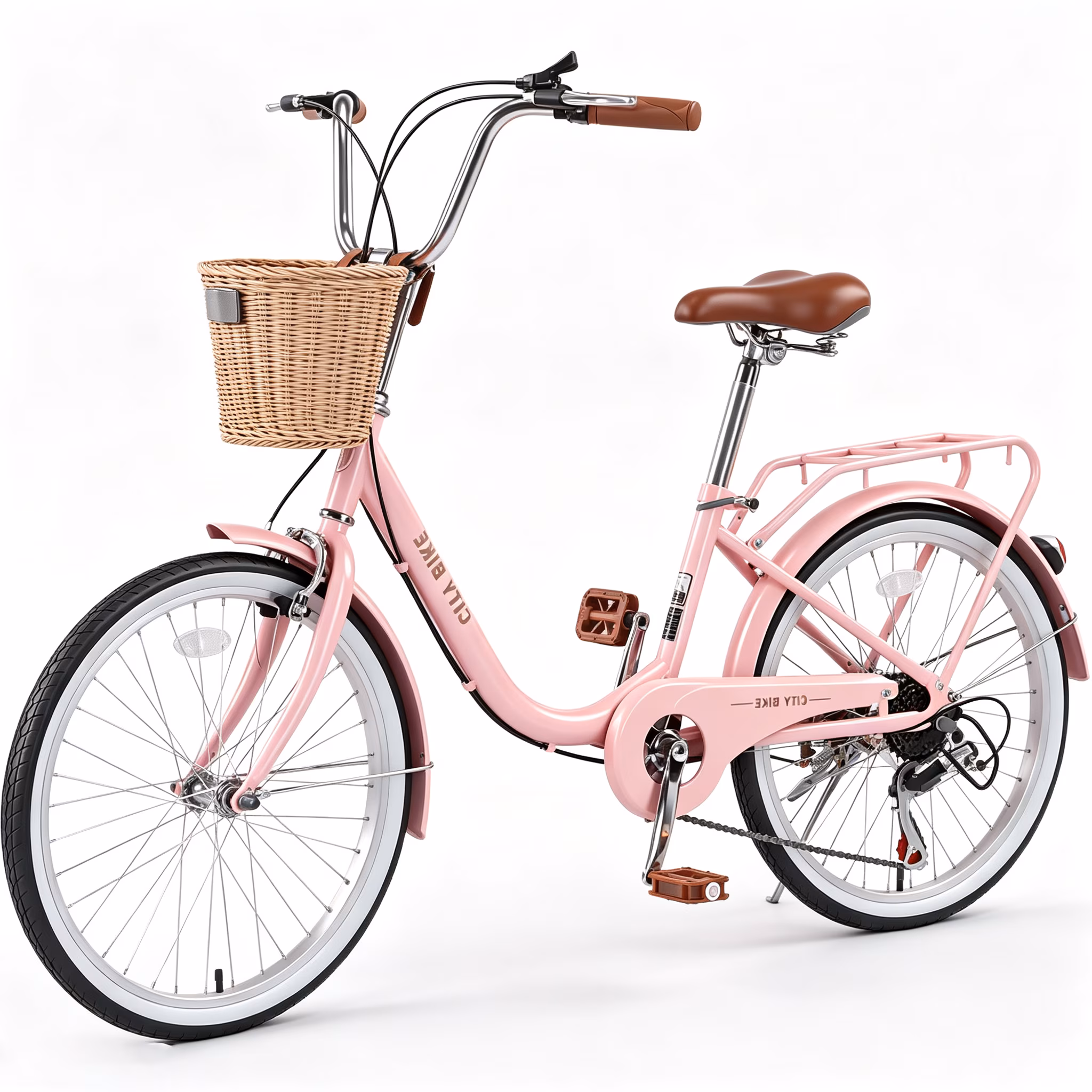 POVANLI 22 Inch City Bike, 7 Speed, Steel Frame for Women