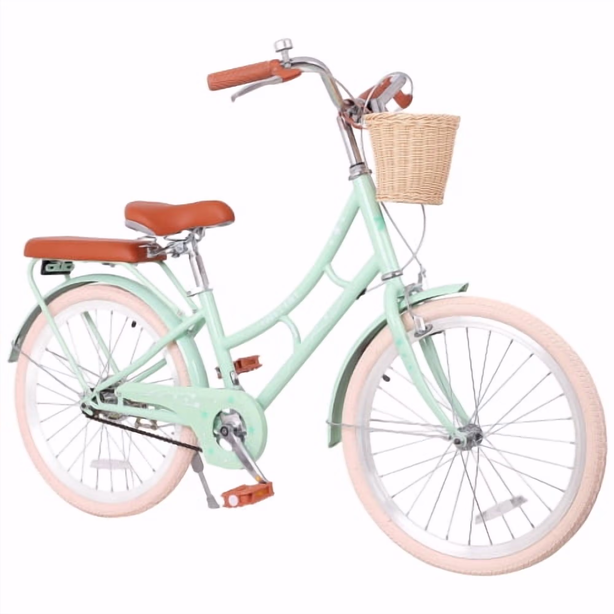 POVANLI 22" Kids Bike for 7+ Boys & Girls with Basket, Rear Seat, Chain Guard, Children's Lightweight Steel Frame Bicycle, 85% assembled for Children's Gift (Green)