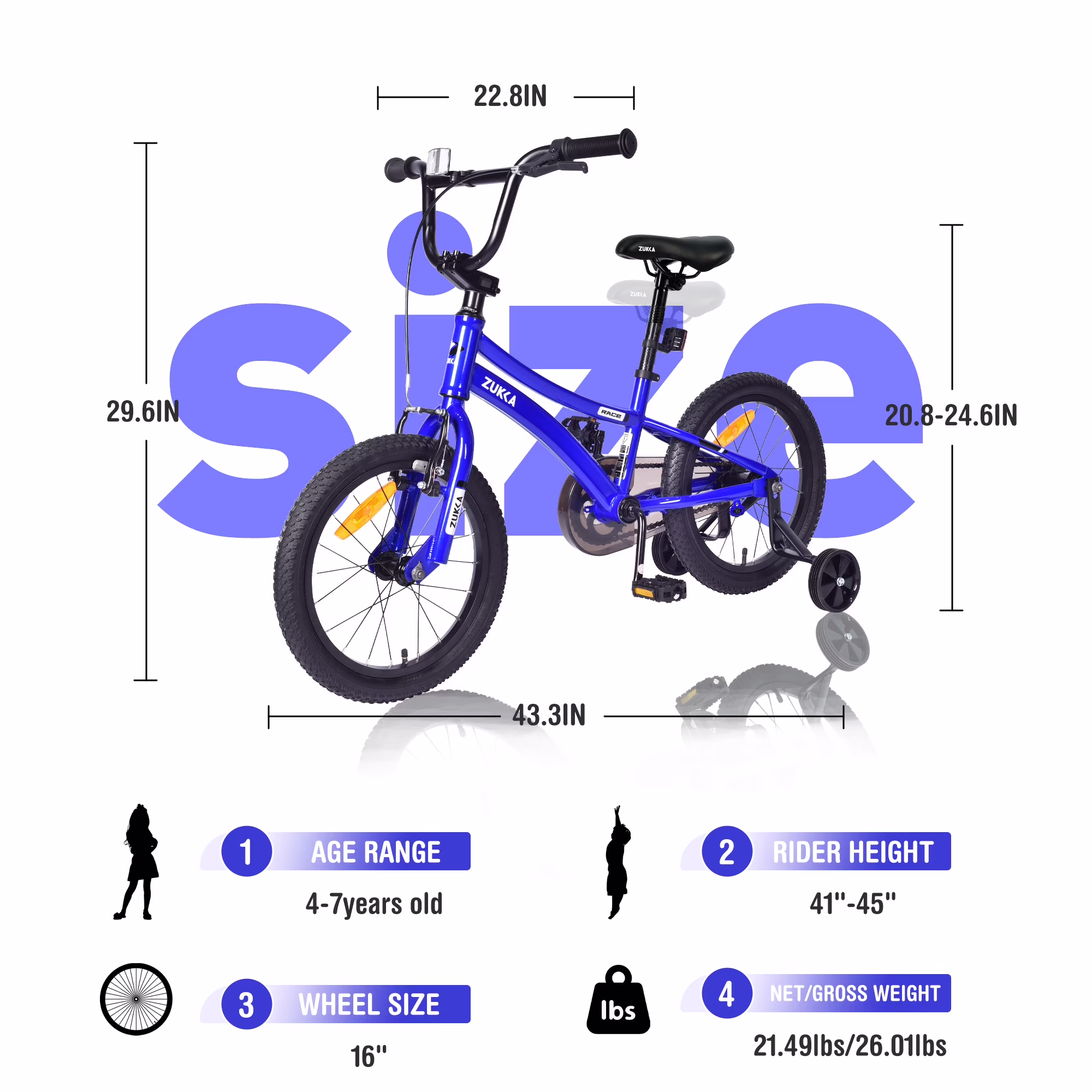 POWANLI 16"Kids Bike, Kids' Bicycle With height-adjustable Saddle and Handlebar for Boys and Girls Age 4-7 Years - Image 2