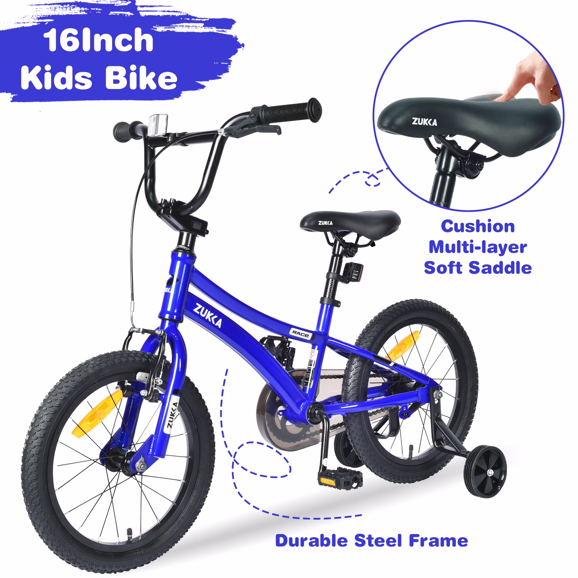 POWANLI 16"Kids Bike, Kids' Bicycle With height-adjustable Saddle and Handlebar for Boys and Girls Age 4-7 Years - Image 3