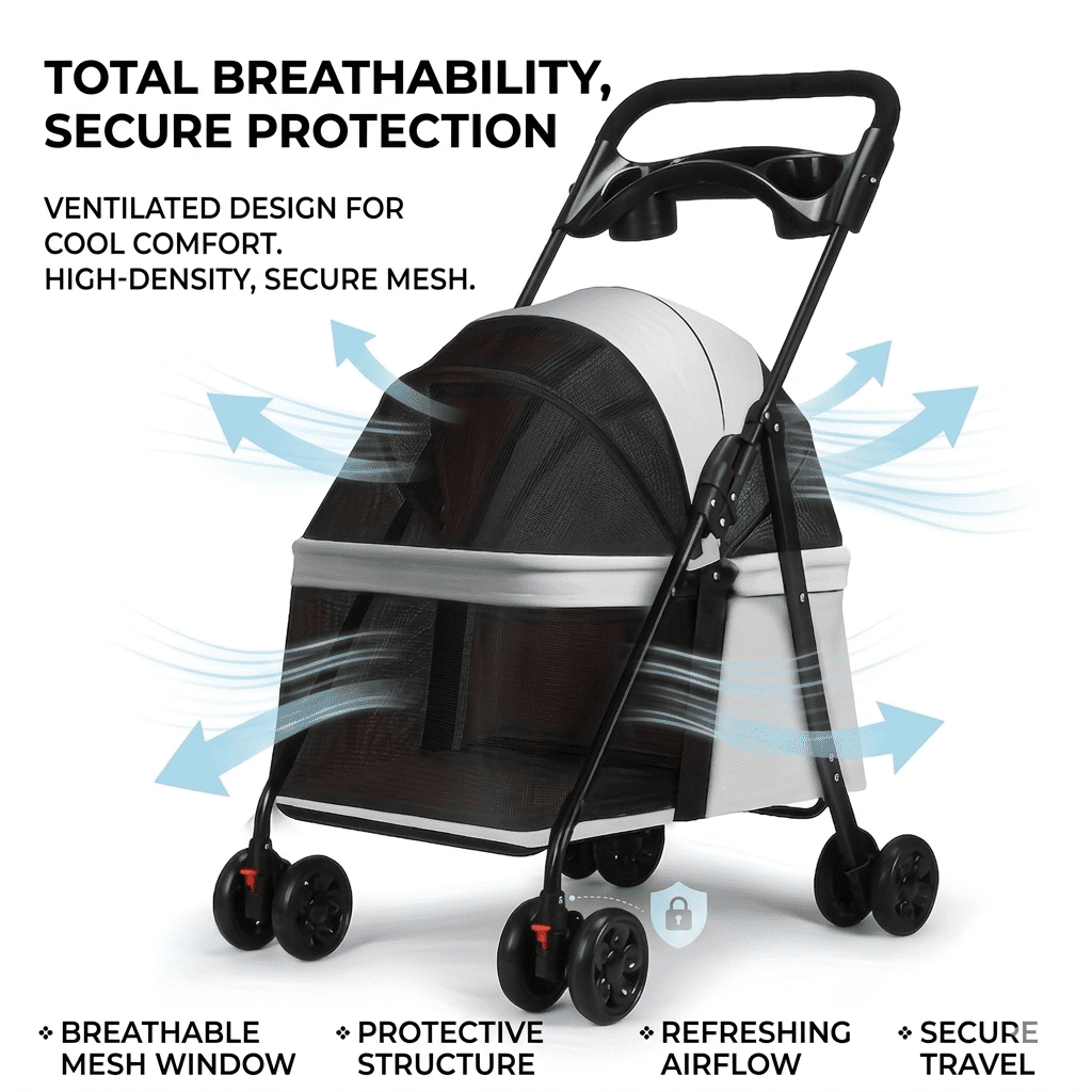 Premium Foldable Pet Stroller for Dogs & Cats – 3‑in‑1 Travel Stroller & Portable Carrier, Breathable Mesh, Safety Tether & Easy One‑Hand Fold - Image 2