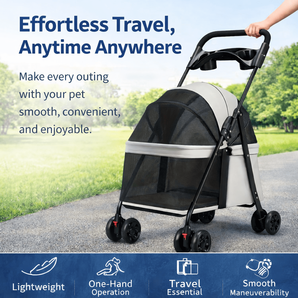 Premium Foldable Pet Stroller for Dogs & Cats – 3‑in‑1 Travel Stroller & Portable Carrier, Breathable Mesh, Safety Tether & Easy One‑Hand Fold - Image 4