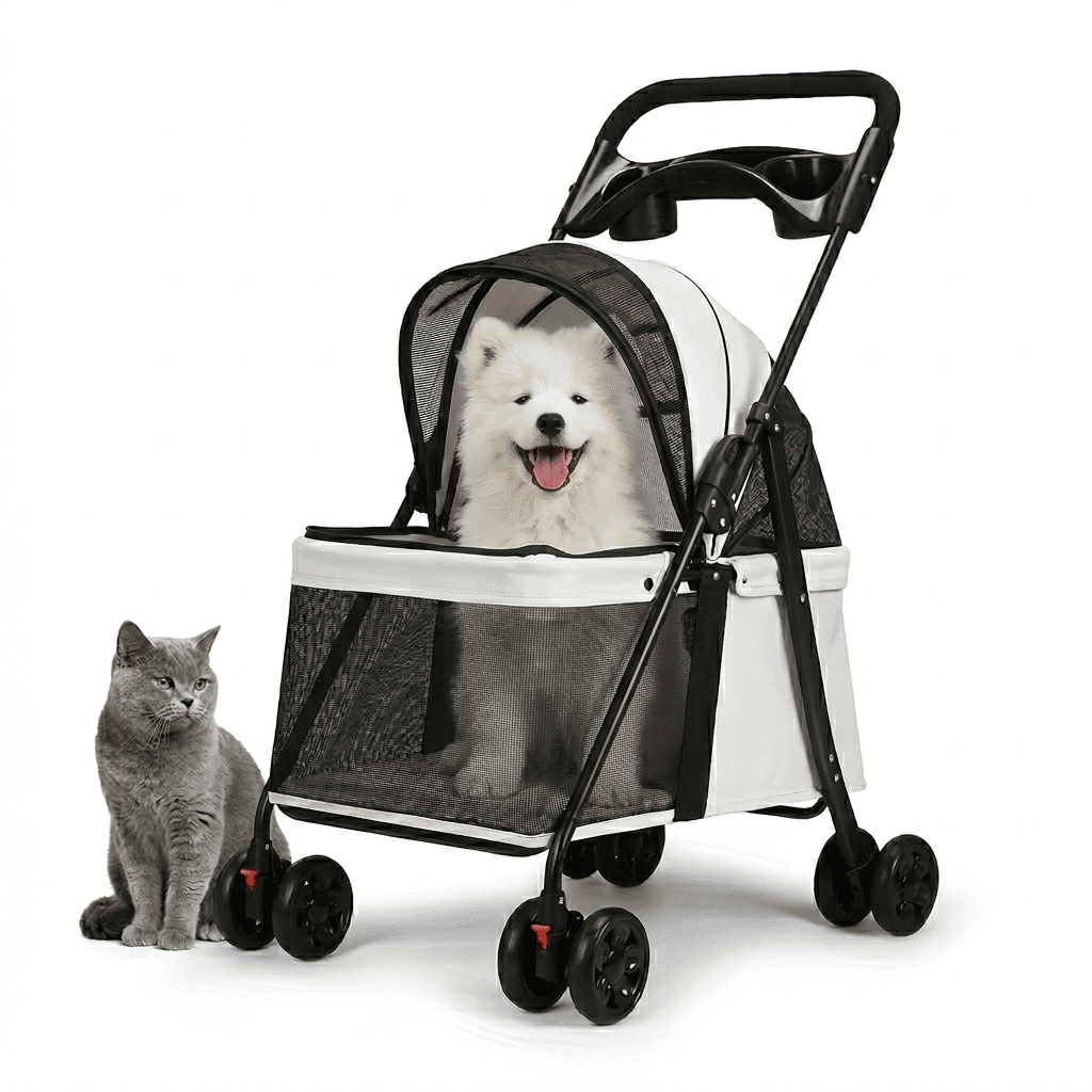 Premium Foldable Pet Stroller for Dogs & Cats – 3‑in‑1 Travel Stroller & Portable Carrier, Breathable Mesh, Safety Tether & Easy One‑Hand Fold