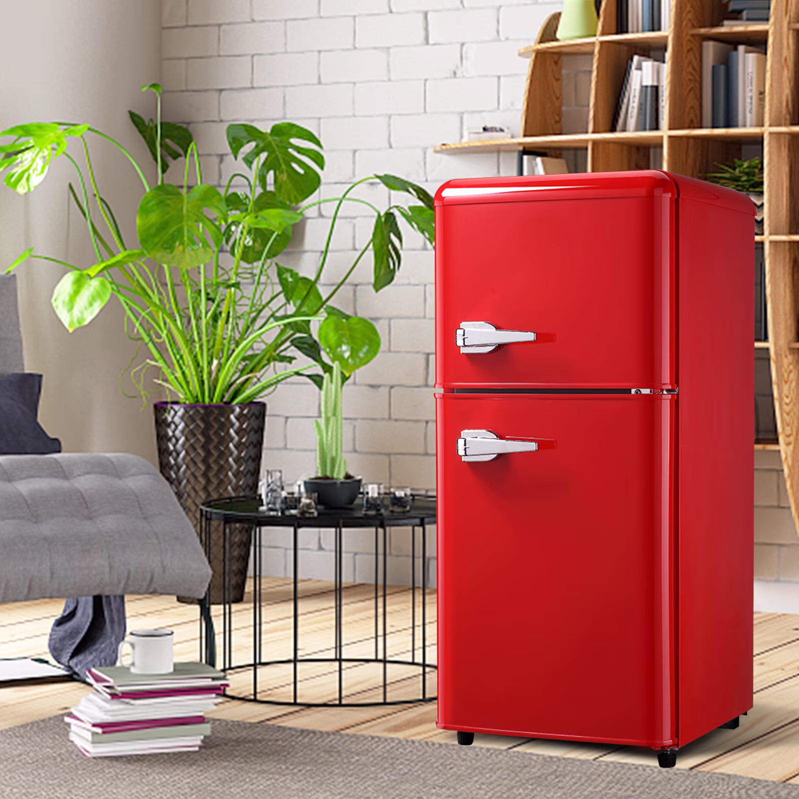 Prilinex Mini Fridge with Freezer, 3.5.0 Cu ft Dual Door Fridge, 7- Level Adjustable Electrical Thermostat Control, Removable Glass Shelves Compact Refrigerator for for Bedroom Dorm Office, Red - Image 4