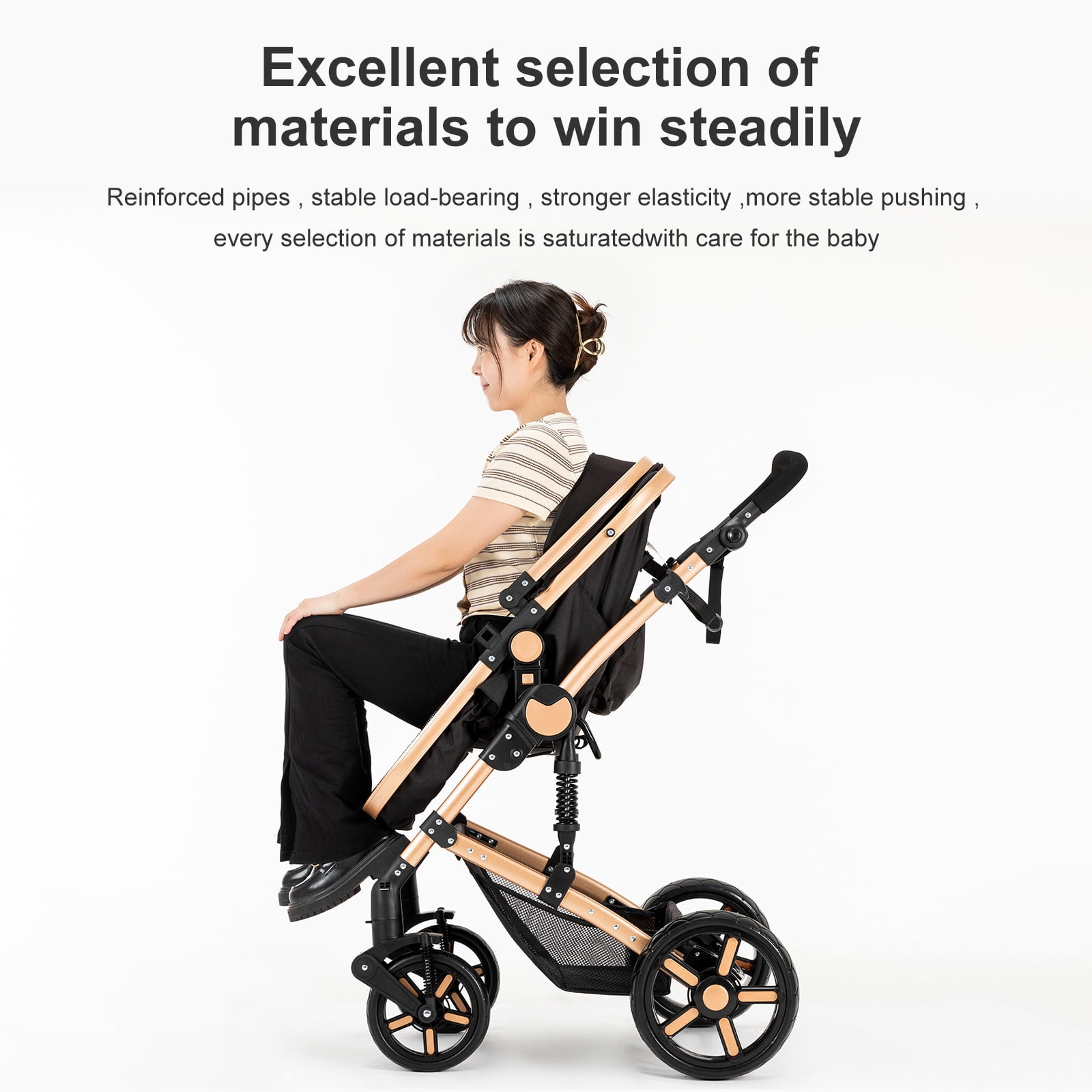 Prokoke Travel Systems Baby Stroller Support One-Touch Folding for Newborns and Toddlers,Reversible Basket & Pram,Lightweight,Unisex(Black) - Image 2