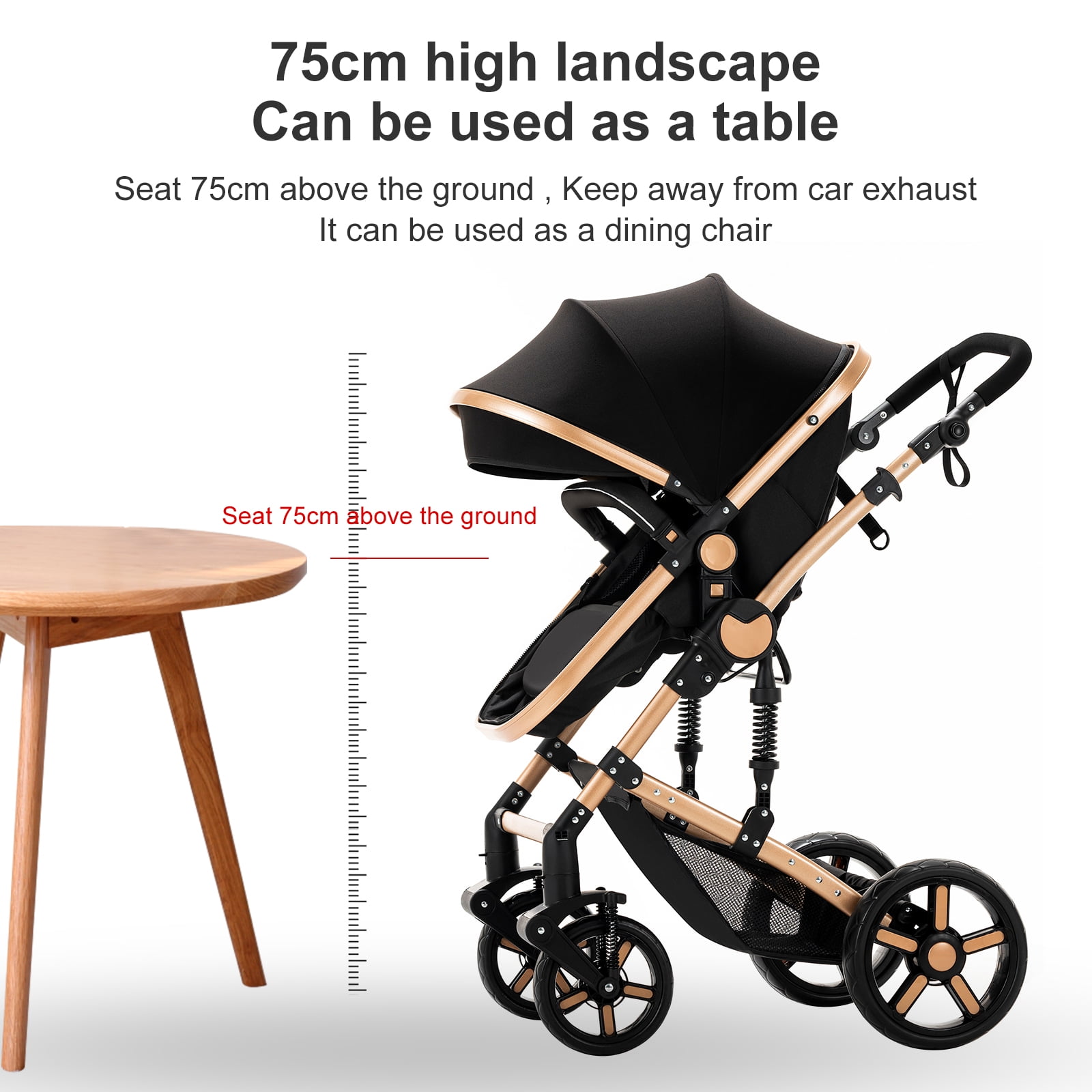 Prokoke Travel Systems Baby Stroller Support One-Touch Folding for Newborns and Toddlers,Reversible Basket & Pram,Lightweight,Unisex(Black) - Image 4
