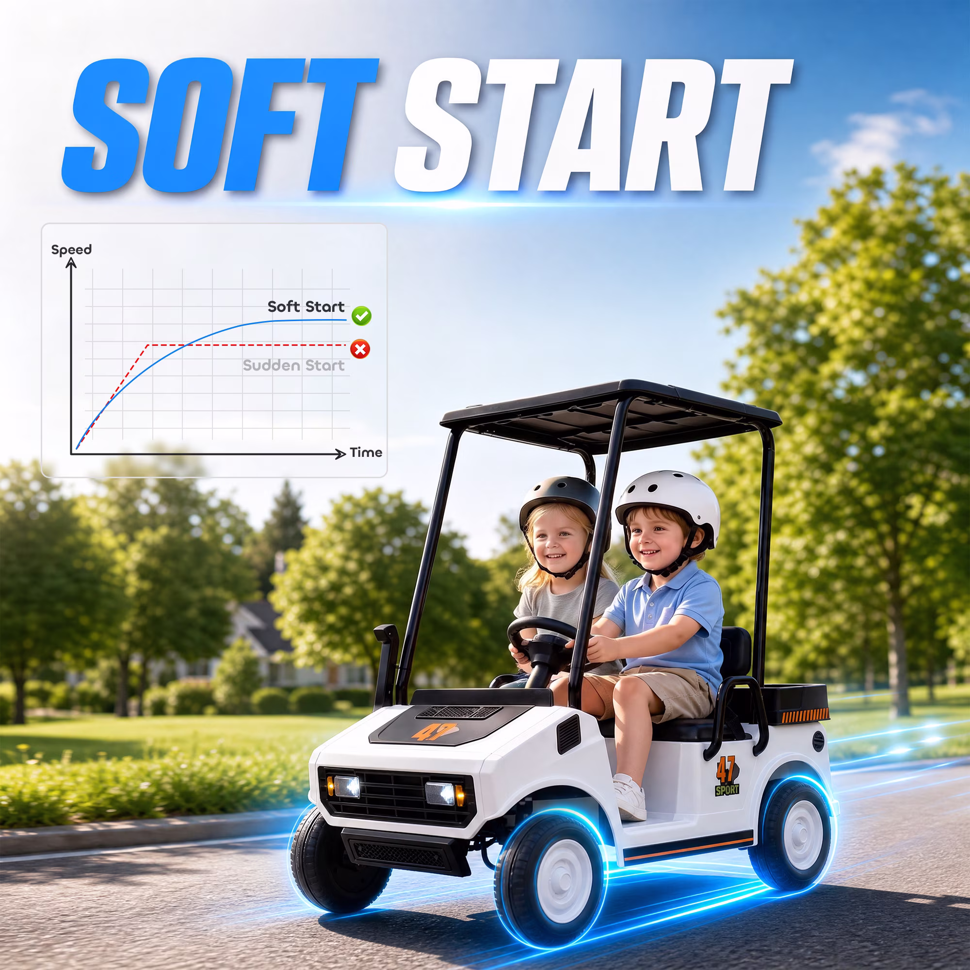 Qaba 24V Kids Golf Cart, 2WD 2-Seater Electric Ride On Car with Remote, Soft Start, Rear Suspension, Sunshade, Storage, Gift for 3-6 Years, White - Image 5