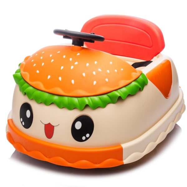 QJin-Enterprise 12V Kids Ride On Bumper Car, Cute Hamburger Design Electric Bumper Vehicle with Parental Remote Control, 360° Spin, Anti-Rollover, Bluetooth Music & LED Lights for Toddlers Ages 2