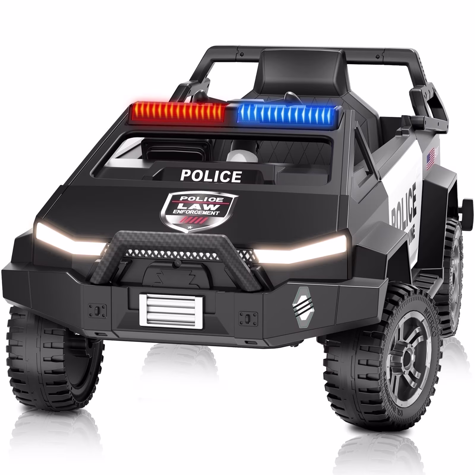 QUIKRA Electric Police Car for Kids, 24V Powered Ride on Toys with Remote Control, Alarm Light, Bluetooth Music, Storage Trunk,Gray