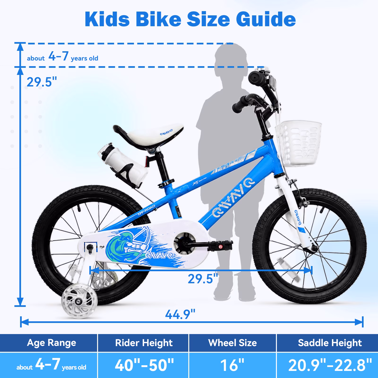 QWAYQ Kids Bike, 16" Bicycle With Training Wheel, Basket and Water Bottle Holder for Boys and Girls Aged 4-7, Blue - Image 4