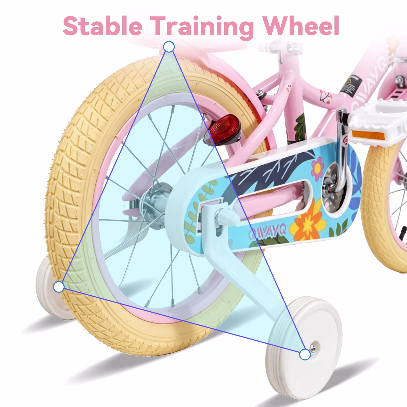 QWAYQ Kids Bike for 3-5 Years Old, 14" Children Bicycle with Training Wheels, Doll Seat and Basket, Girl's Bikes with Handbrake, Pink - Image 3