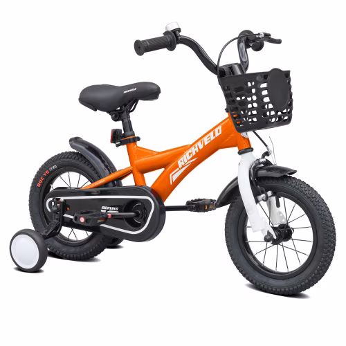 RAISTYW 12 inch Boys Bike for Age 3-7 Years Old, Rigid Frame Kids Sport Bicycle BMX with Training Wheels and Basket, Fits Height 33-43", Orange