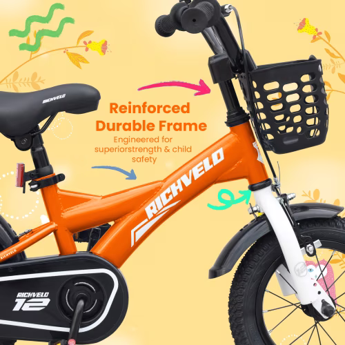 RAISTYW 12 inch Boys Bike for Age 3-7 Years Old, Rigid Frame Kids Sport Bicycle BMX with Training Wheels and Basket, Fits Height 33-43", Orange - Image 3