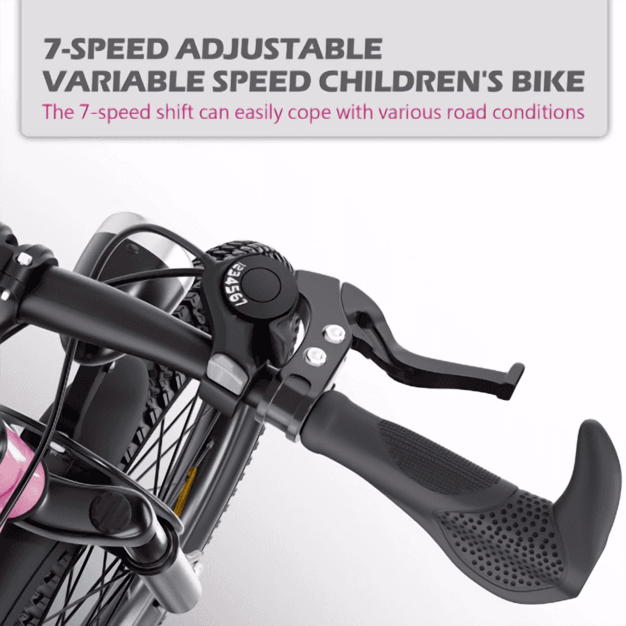RAISTYW 20 inch Kids' Bike, Girls Mountain Bike for Ages 8-12, 7 Speed Dual Disc Brakes Bicycles with LED Light, Pink - Image 2