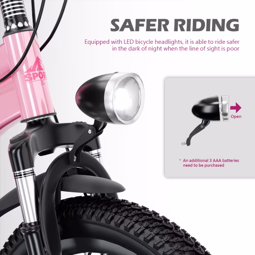 RAISTYW 20 inch Kids' Bike, Girls Mountain Bike for Ages 8-12, 7 Speed Dual Disc Brakes Bicycles with LED Light, Pink - Image 3