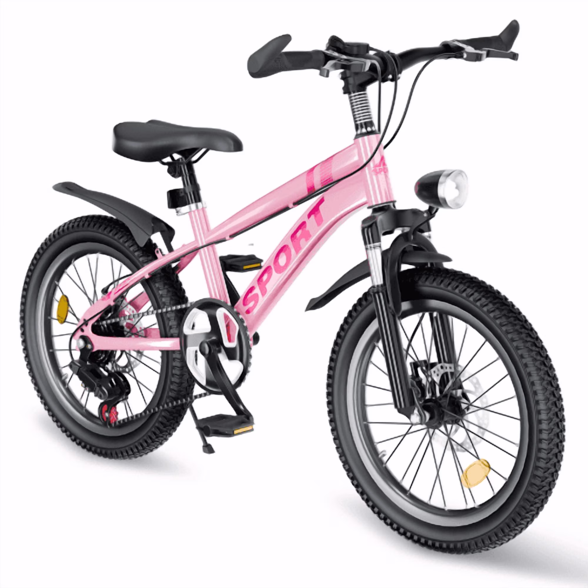 RAISTYW 20 inch Kids' Bike, Girls Mountain Bike for Ages 8-12, 7 Speed Dual Disc Brakes Bicycles with LED Light, Pink
