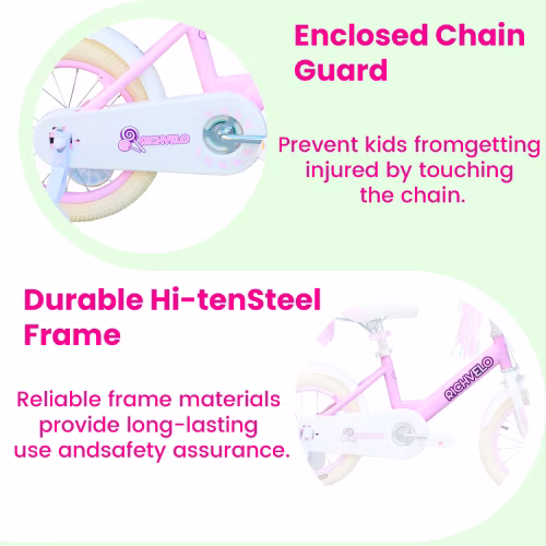 RAISTYW Girls Bike for 8 Years Old Kids, 16 inch Kids Bike with Training Wheels and Handbrake, Streamers, Basket, Pink Children Bicycle for Birthday Gift - Image 2
