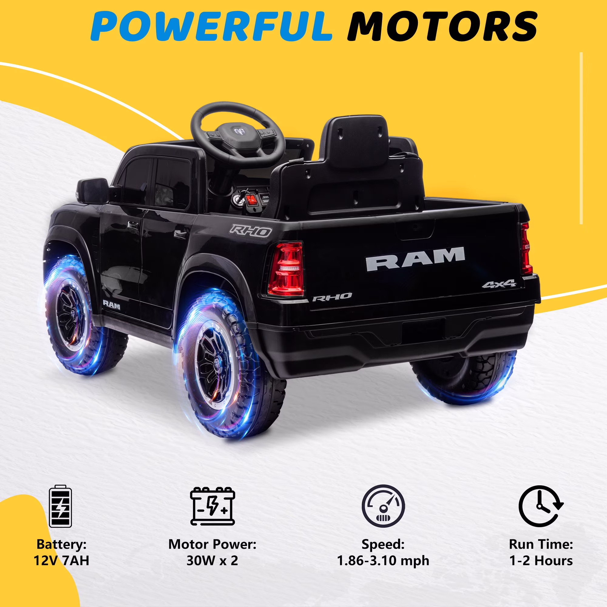 RAM 1500 Ride On Car for Kids, 12V Powered Ride On Truck w/ Remote Control, 4 Wheel Suspension, Bluetooth, Lights, Electric Cars for 3-6 Yrs - Image 5