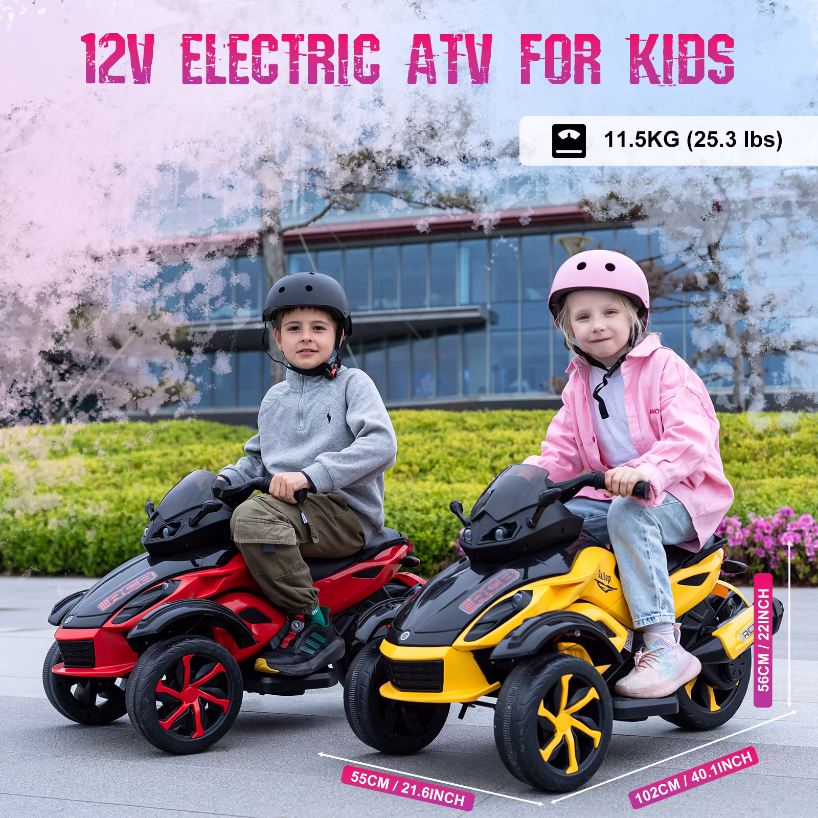 RCB 12V Kids Ride on ATV w/ One-Touch Start, 3-Wheel Stability, LED Lights, Built-in Music Player - Yellow - Image 5