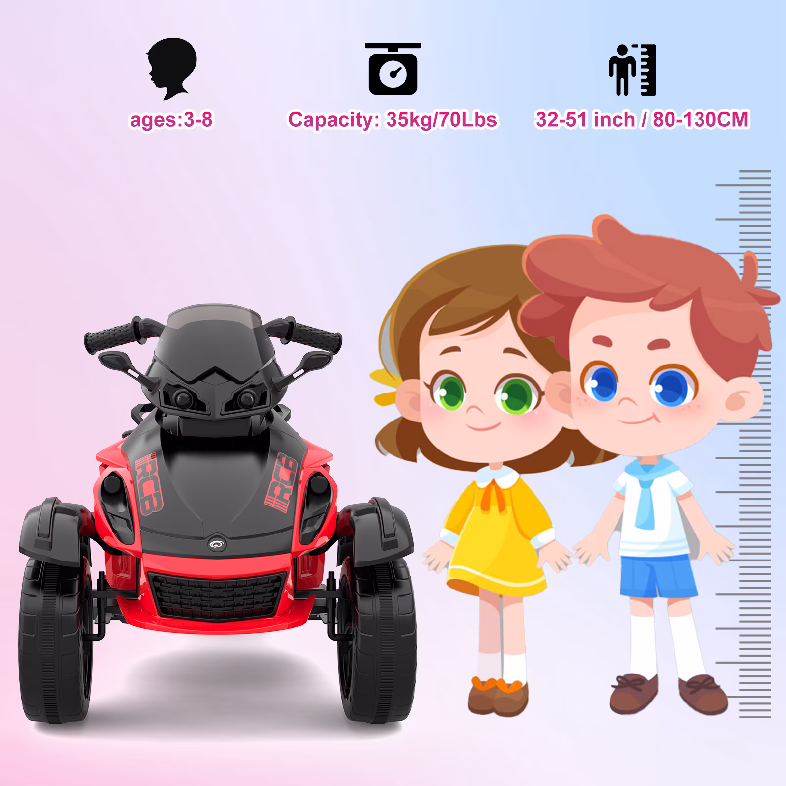 RCB 12V Kids Ride on ATV w/ One-Touch Start, 3-Wheel Stability, LED Lights, Built-in Music Player - Yellow - Image 4