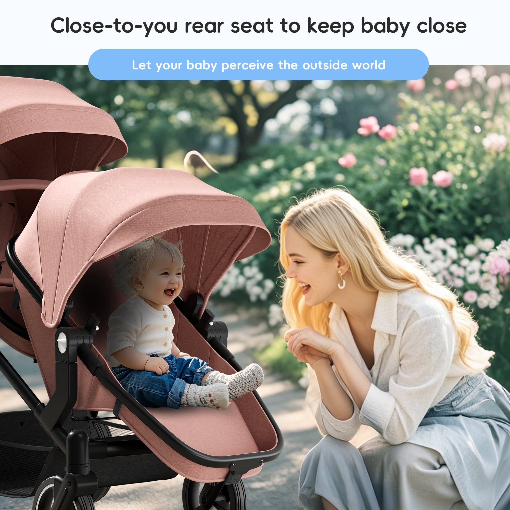 Reasea Foldable Double Stroller, Convertible Twin Stroller with Cup Holder, Double Infant Stroller for Newborn and Toddler, Pink - Image 5