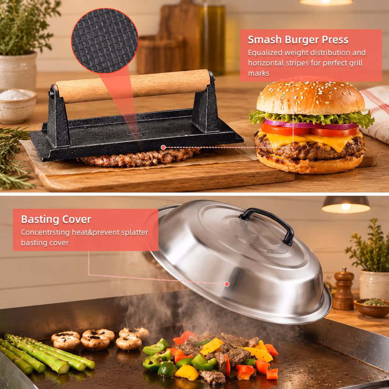 Rectangle Griddle Press 30-Piece Grill Tool Set Stainless Steel BBQ Accessories - Image 4
