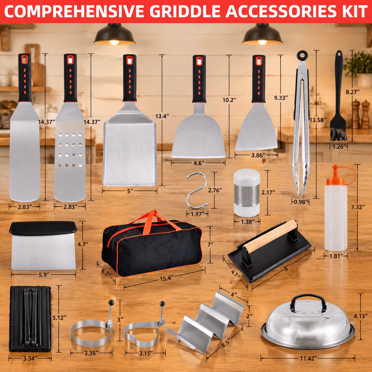Rectangle Griddle Press 30-Piece Professional BBQ Grill Tool Set - Image 5