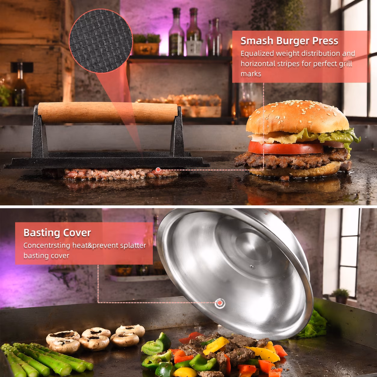Rectangle Griddle Press 30-Piece Professional BBQ Grill Tool Set - Image 3