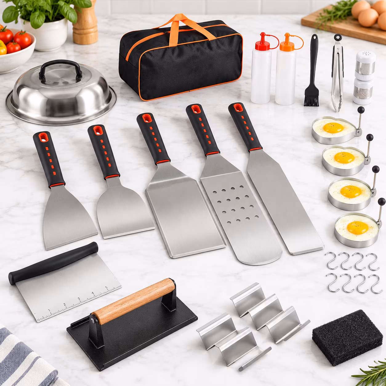 Rectangle Griddle Press 30-Piece Professional BBQ Grill Tool Set