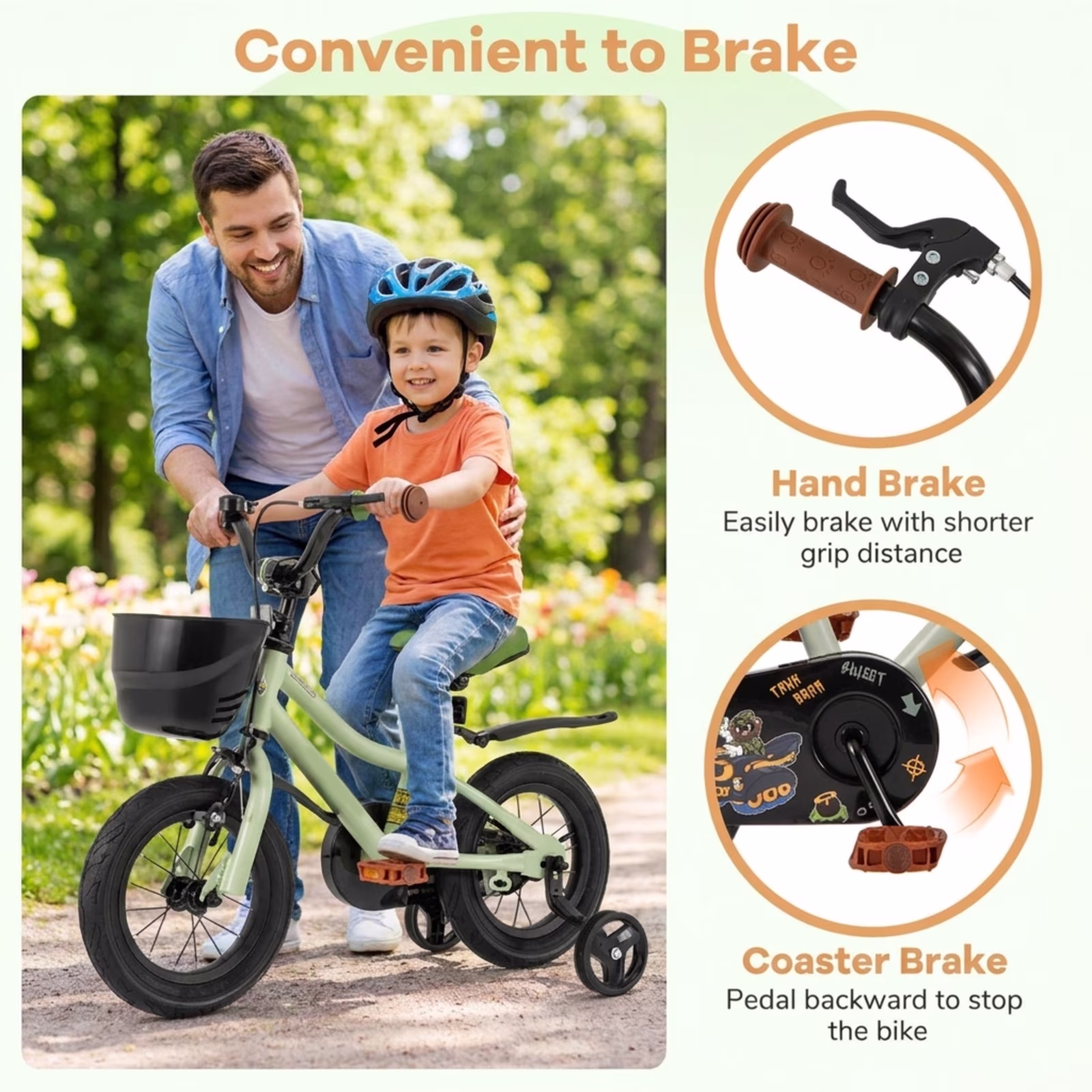 Redsmile 12 Inch Kids Bike with Removable Training Wheels and Adjustable Seat Dual Hand and Coaster Brake Children Bicycle for Boys and Girls, Green - Image 5