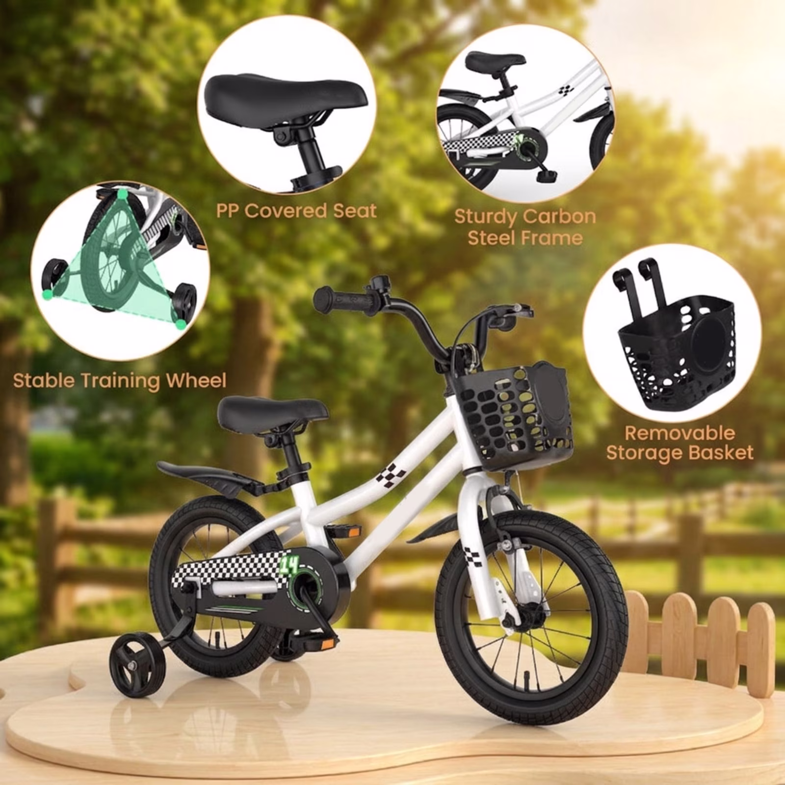 Redsmile 14 Inch Kids Bike for 3-5 Years Old, Kids Bike with Training Wheels & Basket, Toddler Bicycle with Hand Brake & Coaster Brake, Adjustable Seat for Boys Girls, Black & White - Image 2