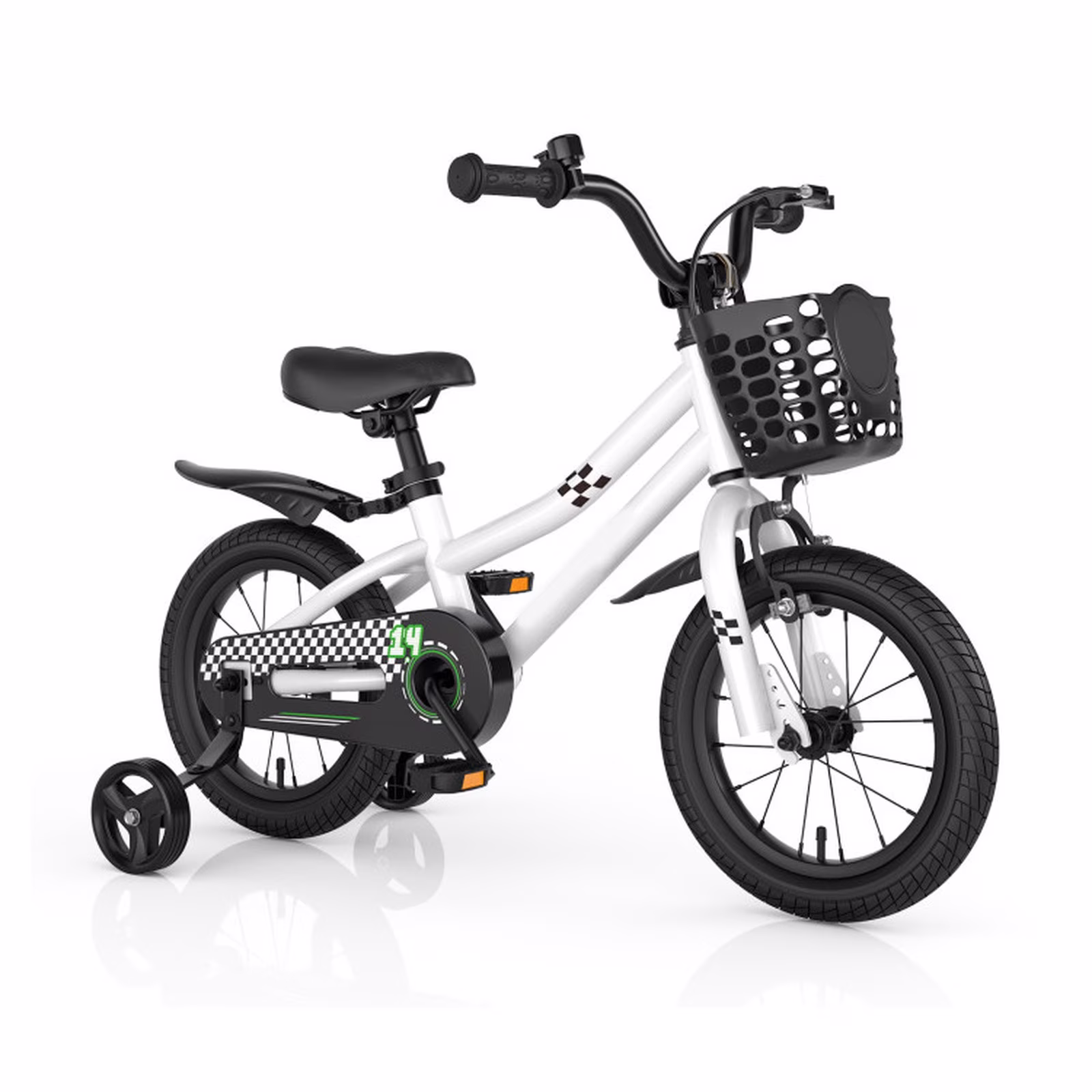 Redsmile 14 Inch Kids Bike for 3-5 Years Old, Kids Bike with Training Wheels & Basket, Toddler Bicycle with Hand Brake & Coaster Brake, Adjustable Seat for Boys Girls, Black & White