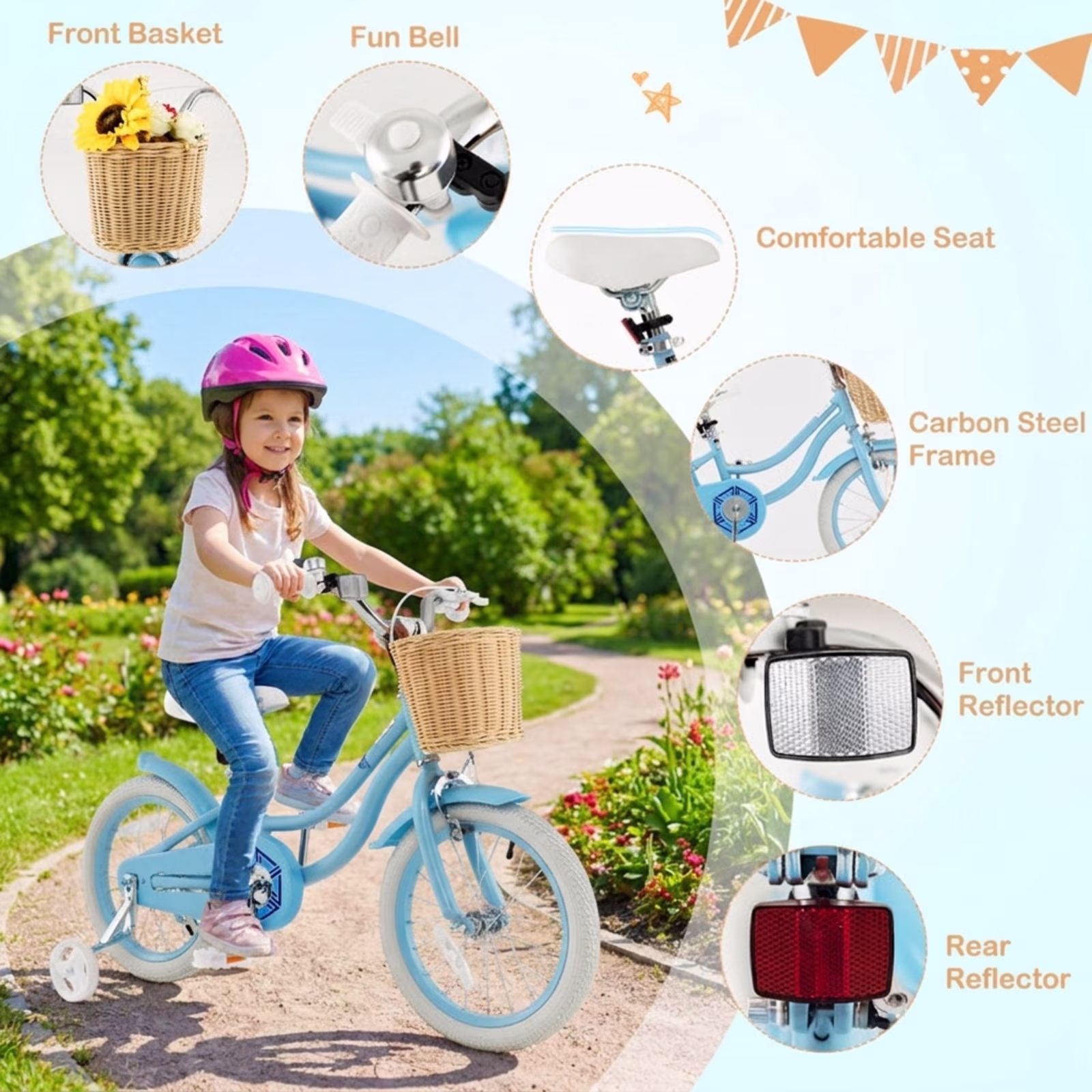 Redsmile 16 Inch Kids Bike with Removable Training Wheels and Adjustable Seat Dual Hand and Coaster Brake Children Bicycle for Boys and Girls, Blue - Image 2