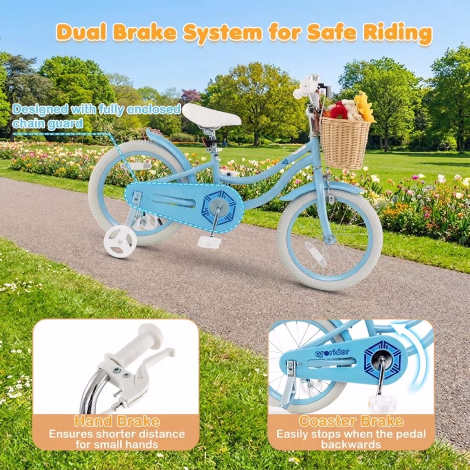 Redsmile 16 Inch Kids Bike with Removable Training Wheels and Adjustable Seat Dual Hand and Coaster Brake Children Bicycle for Boys and Girls, Blue - Image 3