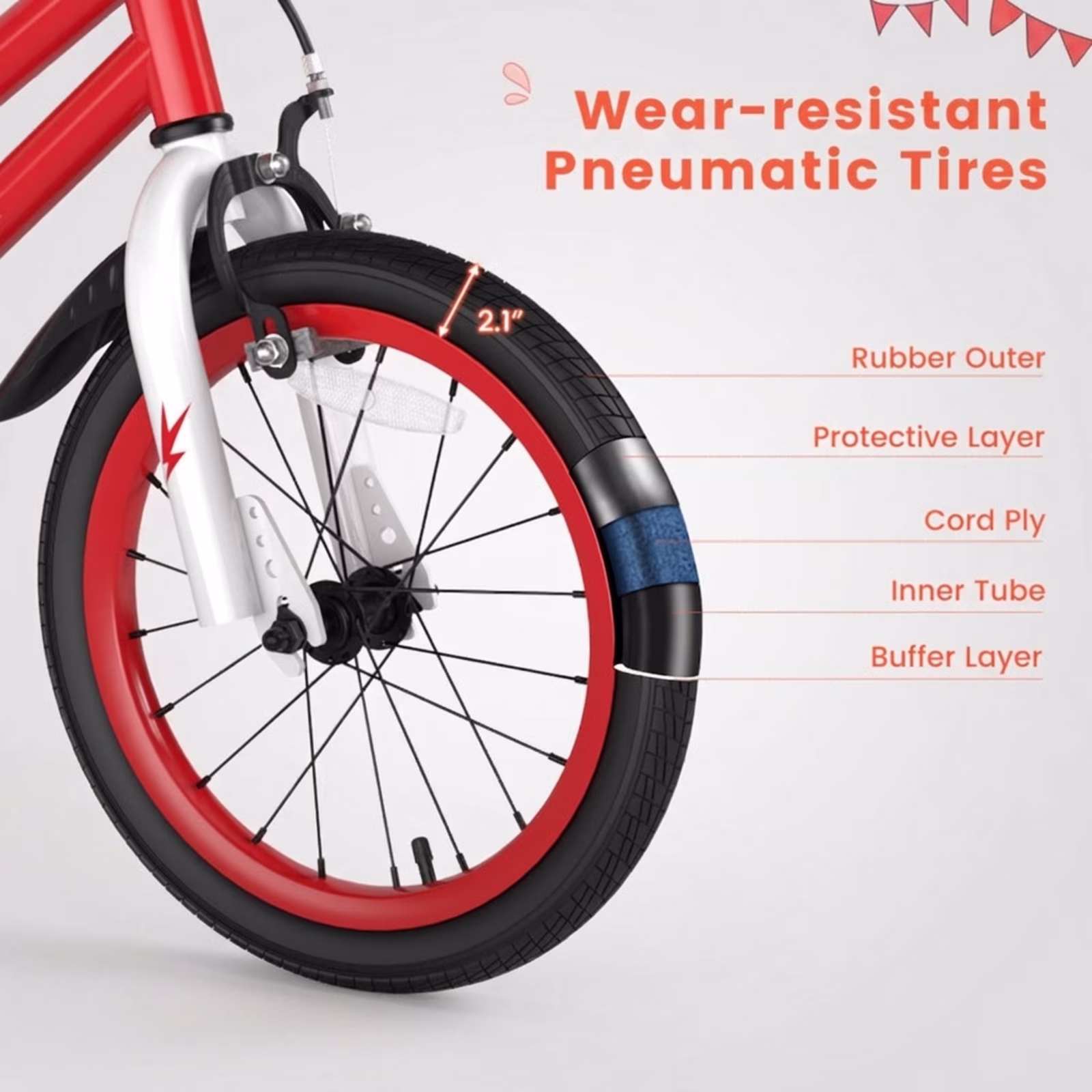 Redsmile 16 Inch Kids Bike with Removable Training Wheels and Adjustable Seat Dual Hand and Coaster Brake Children Bicycle for Boys and Girls, Red - Image 5