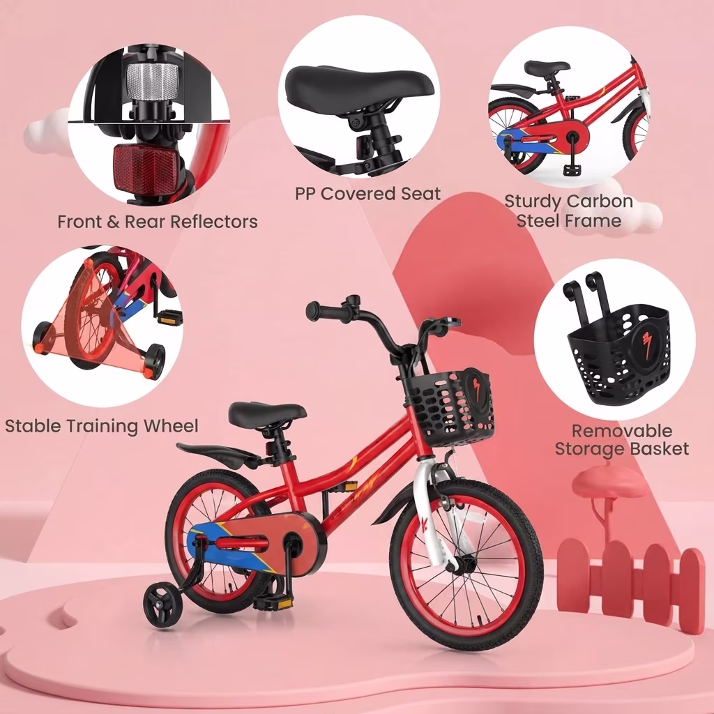 Redsmile 16 Inch Kids Bike with Removable Training Wheels and Adjustable Seat Dual Hand and Coaster Brake Children Bicycle for Boys and Girls, Red - Image 2