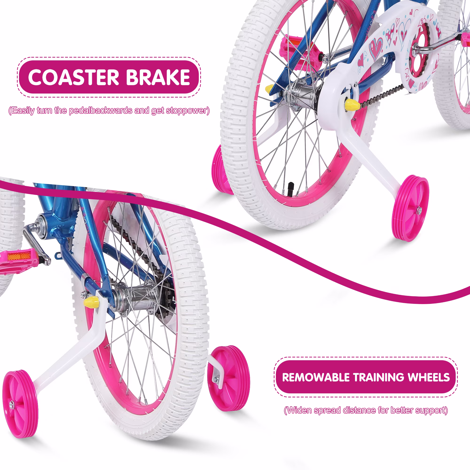 Redsmile 18 in. Kids Bike with Training Wheels, Bicycle for Girls & Boys Ages 3-8 Years, Blue - Image 2