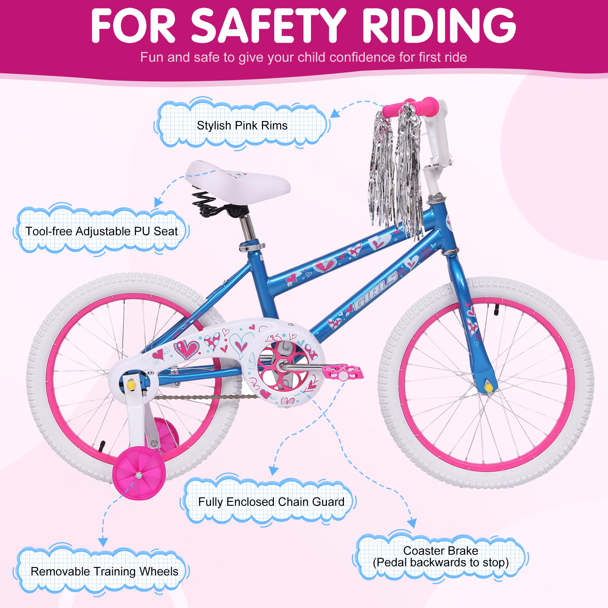 Redsmile 18 in. Kids Bike with Training Wheels, Bicycle for Girls & Boys Ages 3-8 Years, Blue - Image 3