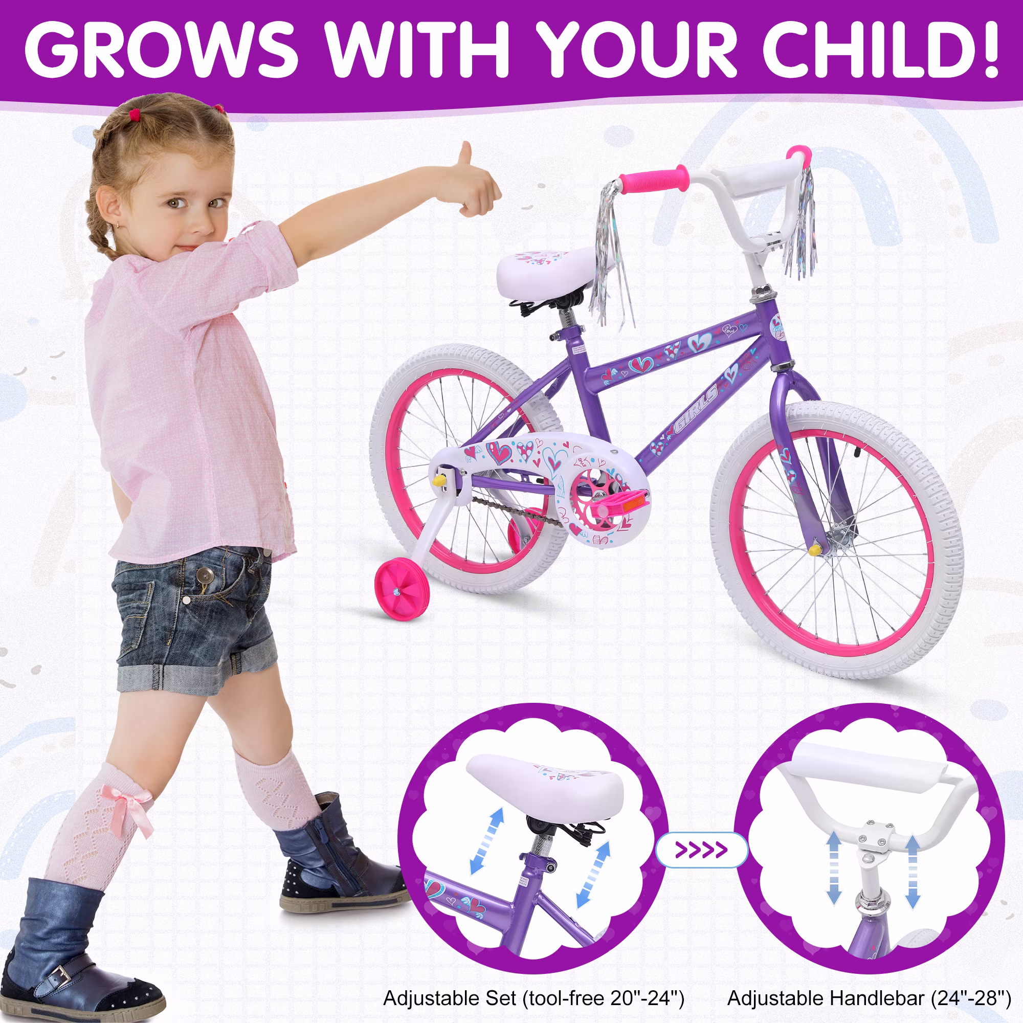 Redsmile 18 in. Kids Bike with Training Wheels, Bicycle for Girls & Boys Ages 3-8 Years, Purple - Image 4