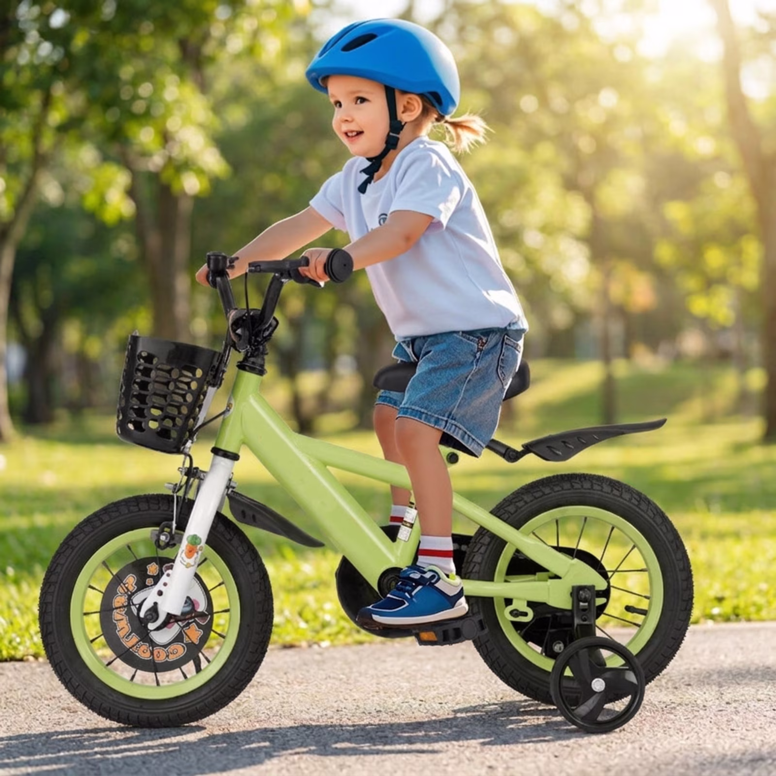 Redsmile Kids Bike 12 Inch with Detachable Training Wheels for 3-4 Years Old Boys Girls, Adjustable Kids Bicycle with Storage Basket, Handbrake and Coaster Brake, 12" Toddler Bike, Green - Image 5