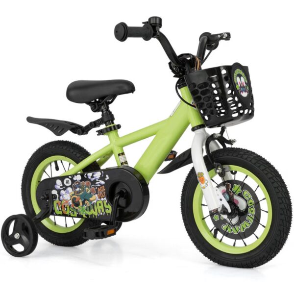 Redsmile Kids Bike 12 Inch with Detachable Training Wheels for 3-4 Years Old Boys Girls, Adjustable Kids Bicycle with Storage Basket, Handbrake and Coaster Brake, 12" Toddler Bike, Green