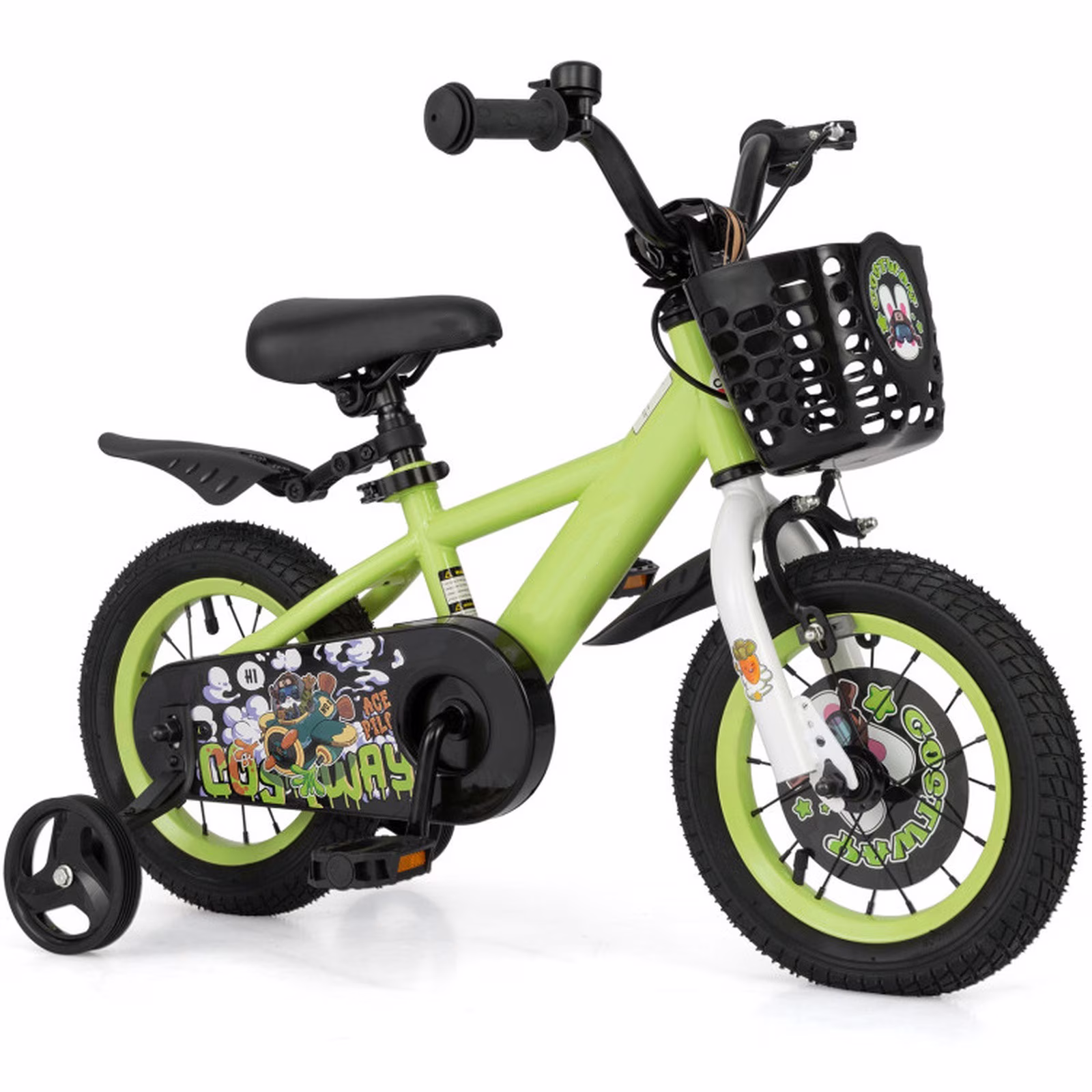 Redsmile Kids Bike 12 Inch with Detachable Training Wheels for 3-4 Years Old Boys Girls, Adjustable Kids Bicycle with Storage Basket, Handbrake and Coaster Brake, 12" Toddler Bike, Green