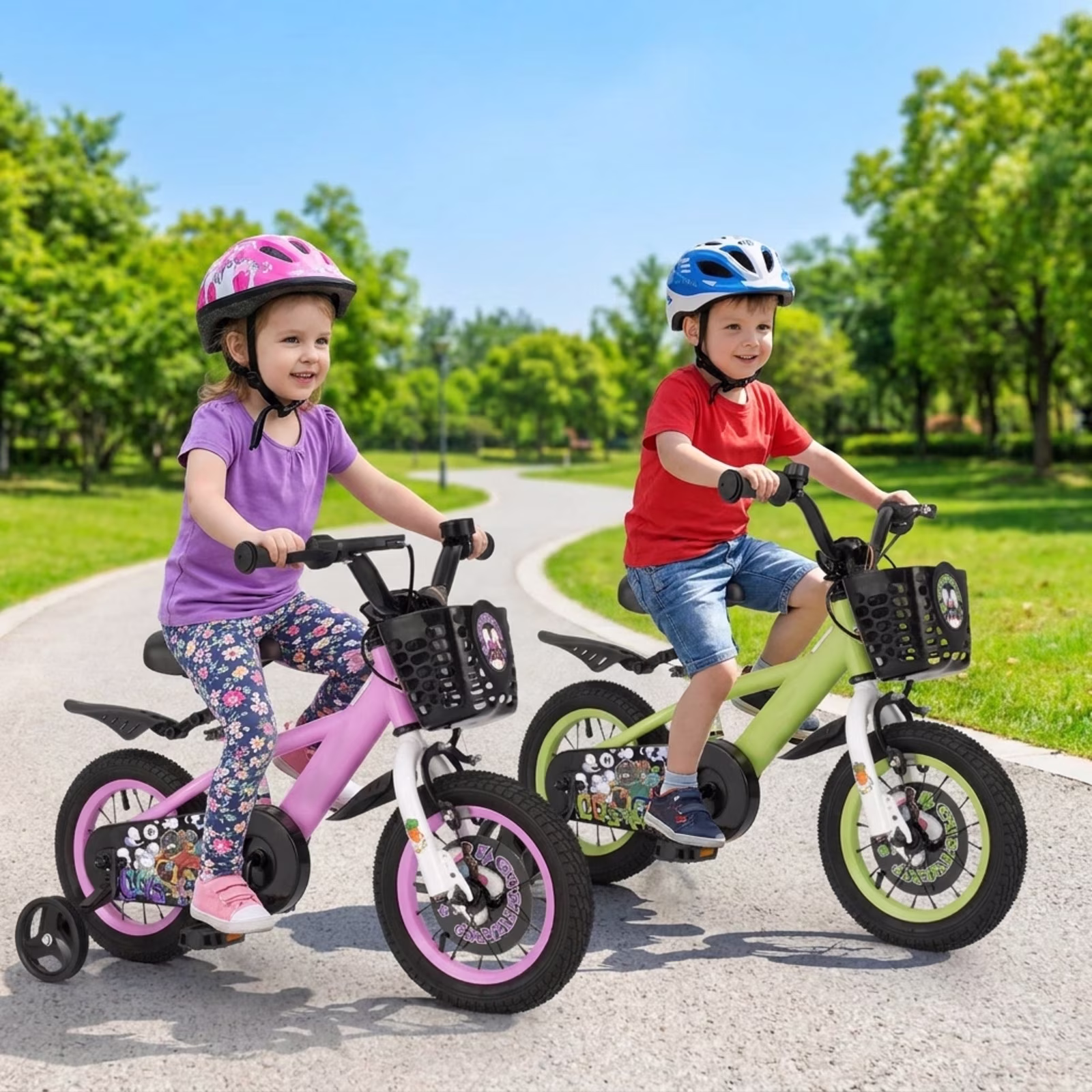 Redsmile Kids Bike 12 Inch with Detachable Training Wheels for 3-4 Years Old Boys Girls, Adjustable Kids Bicycle with Storage Basket, Handbrake and Coaster Brake, 12" Toddler Bike, Green - Image 2