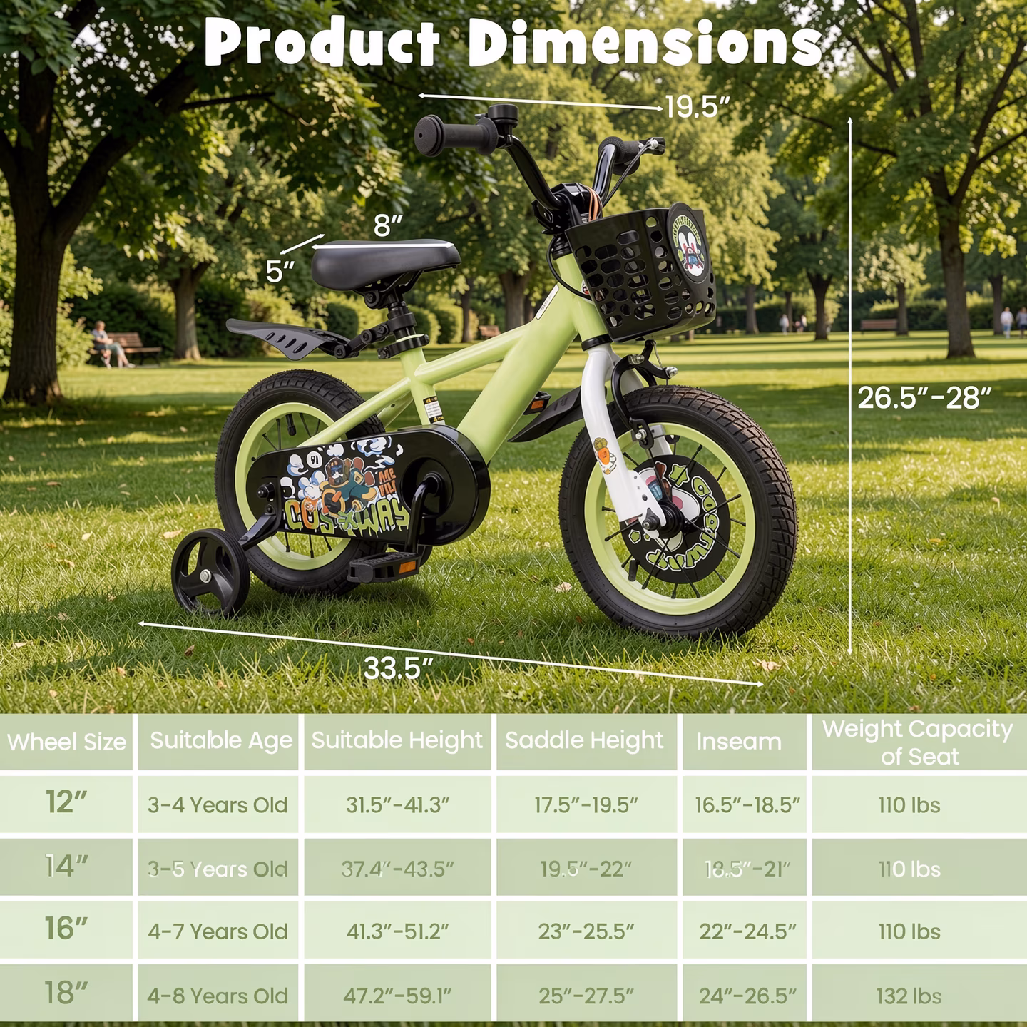 Redsmile Kids Bike 12 Inch with Detachable Training Wheels for 3-4 Years Old Boys Girls, Adjustable Kids Bicycle with Storage Basket, Handbrake and Coaster Brake, 12" Toddler Bike, Green - Image 4
